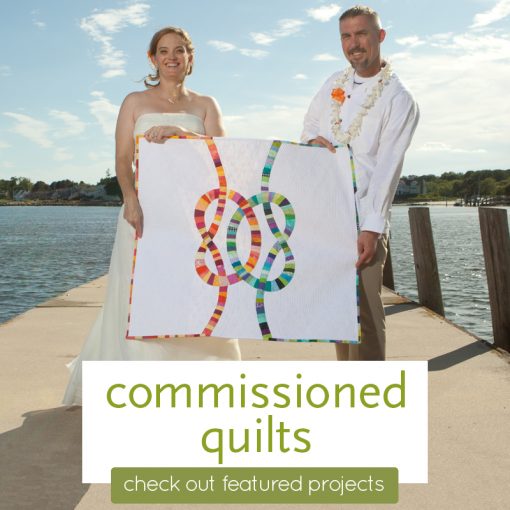 Commissioned modern art quilt for weddings, engagements, special occassions by Sheri Cifaldi-Morrill of Whole Circle Studio